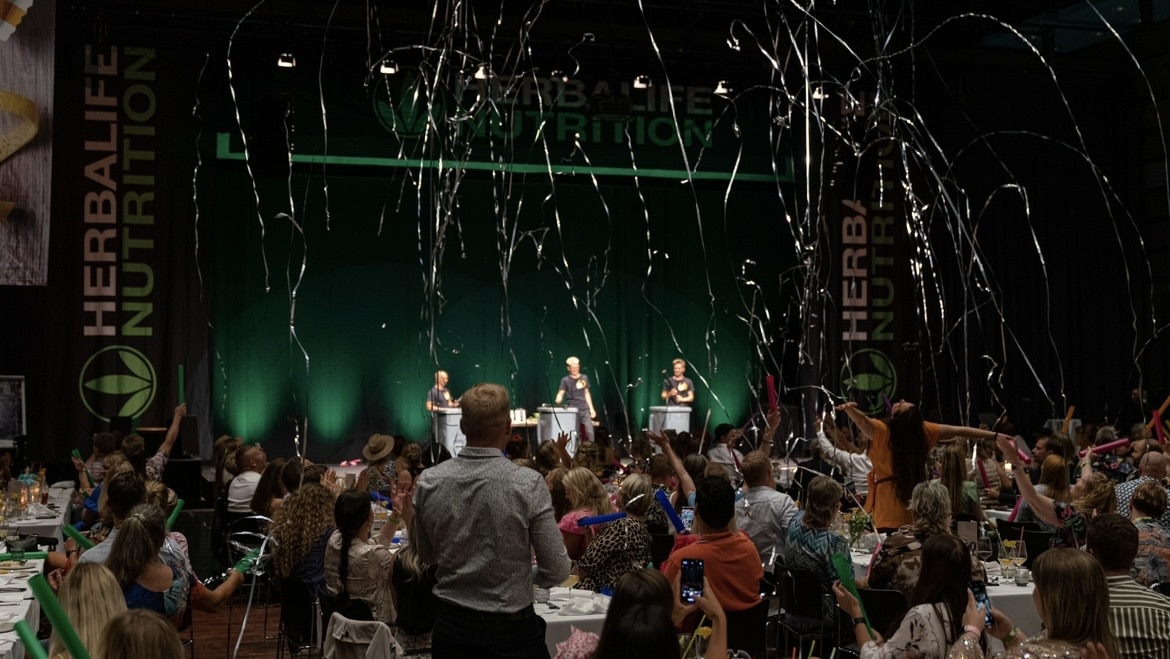 Confetti and a happy crowd at HeartBeats Herbalife concert